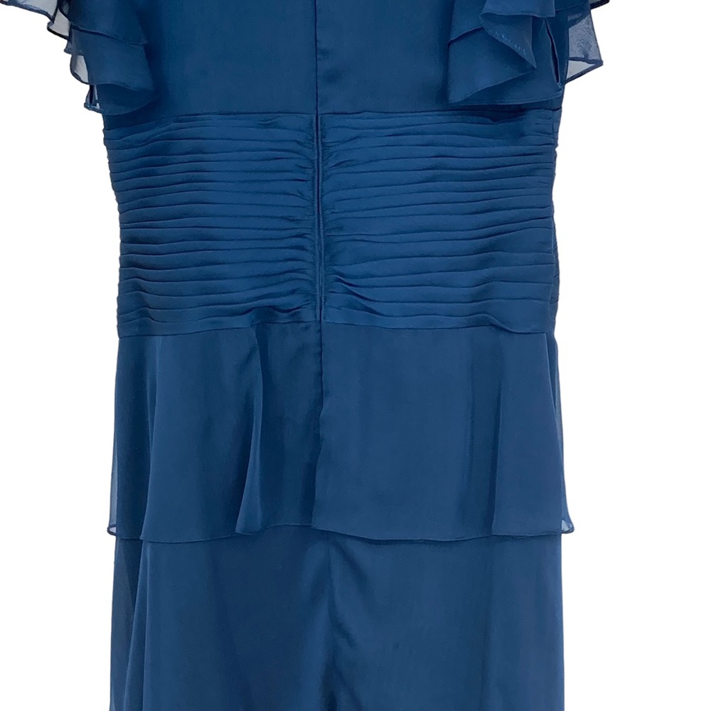 *Adrianna Papell Occ 6 Teal chiffon Ruffled Gown Flutter Sleeves Beaded Detail - Picture 8 of 12